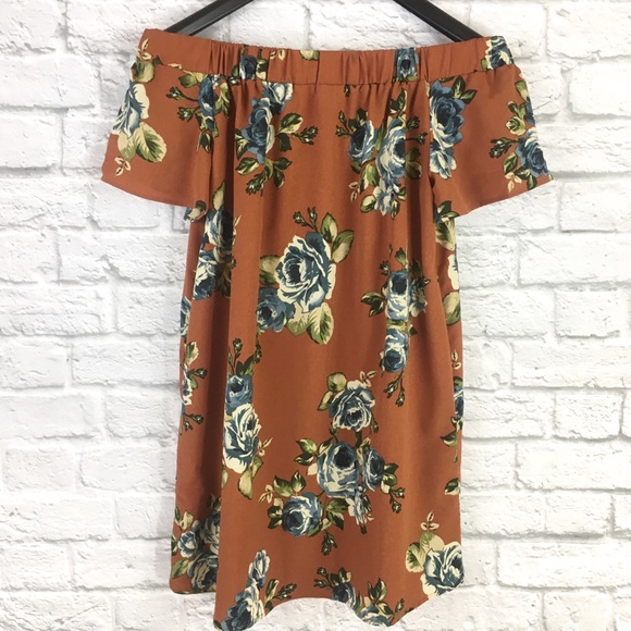 Altar’d State Off The Shoulder Floral Orange Dress - Picture 3 of 6